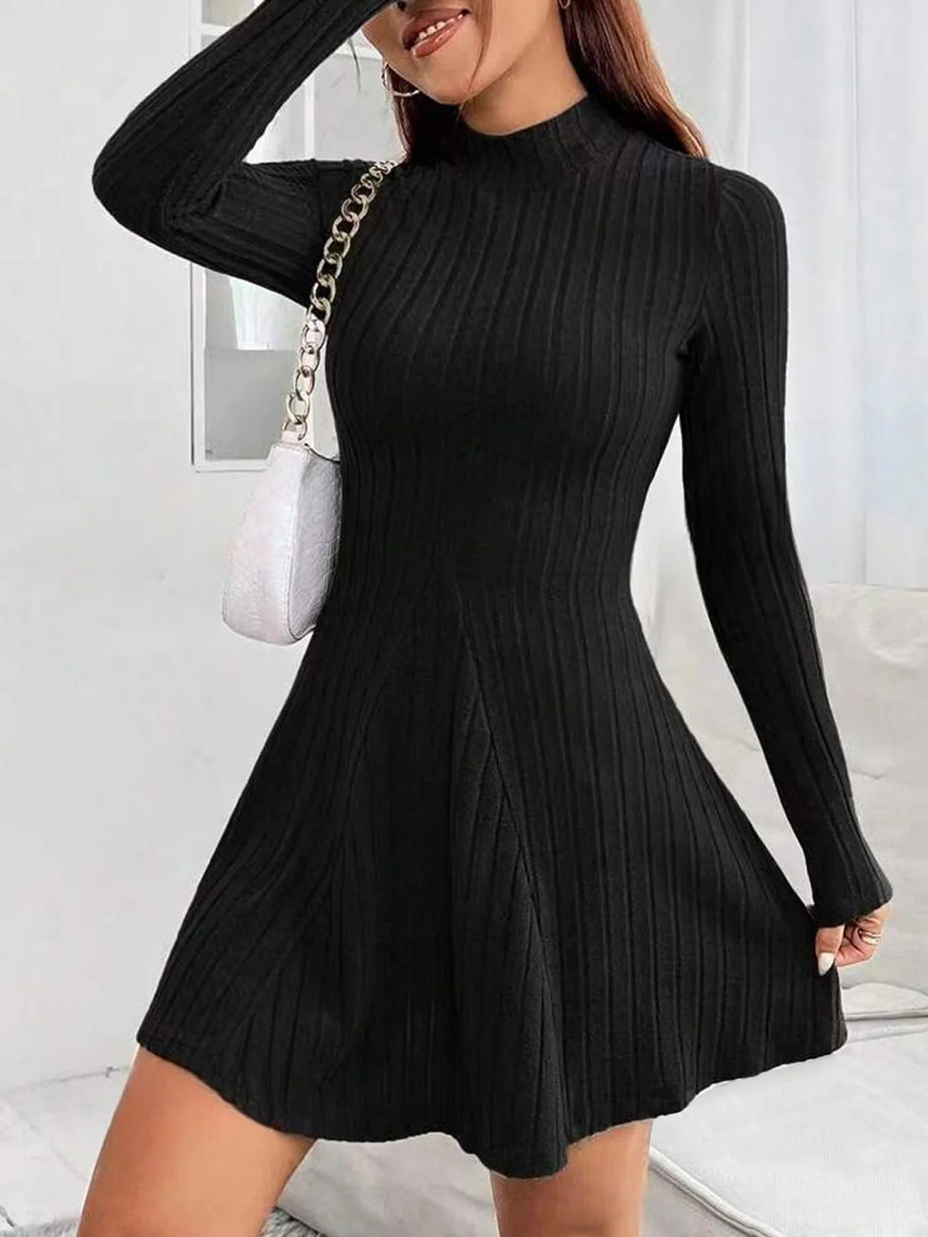 A-Line Dress with Mock Neck