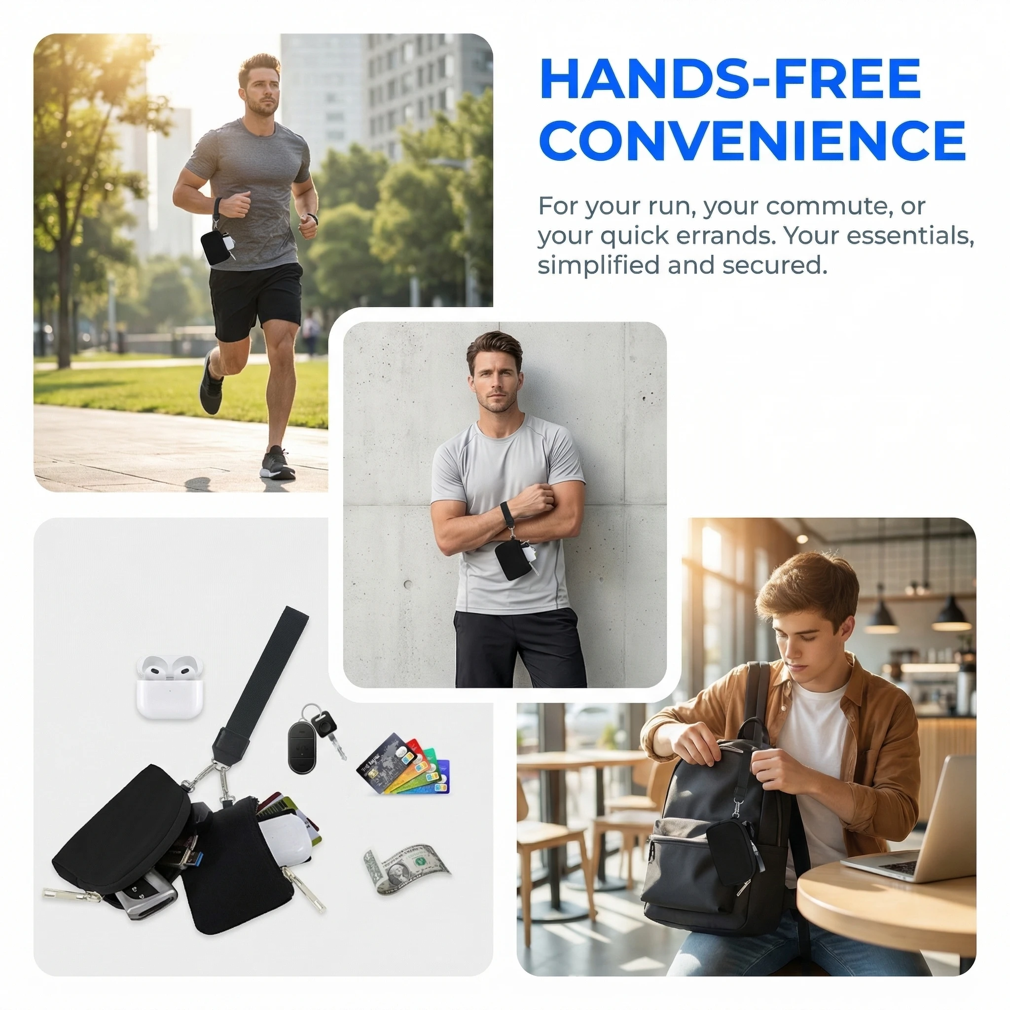 Wallet with Wrist Loop, Two Pockets and Zipper