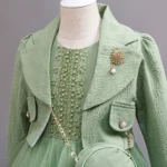 Girls' Green Dress with Coat and Bag — Image 6