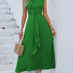 Solid Sleeveless A-Line Dress — Image 4