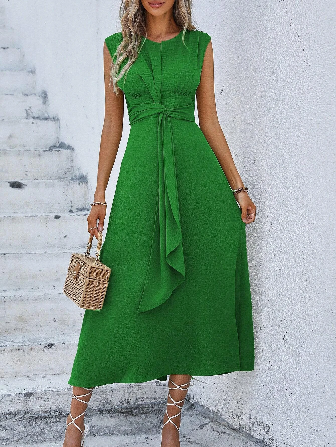 Solid Sleeveless A-Line Dress