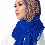 Chiffon Headscarf with Beads and Gold Shimmer