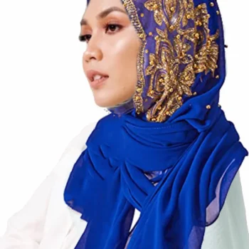 Chiffon Headscarf with Beads and Gold Shimmer