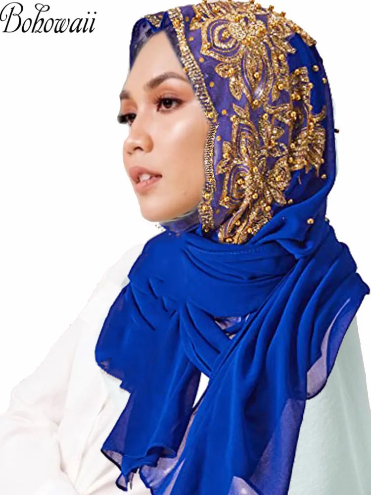 Chiffon Headscarf with Beads and Gold Shimmer