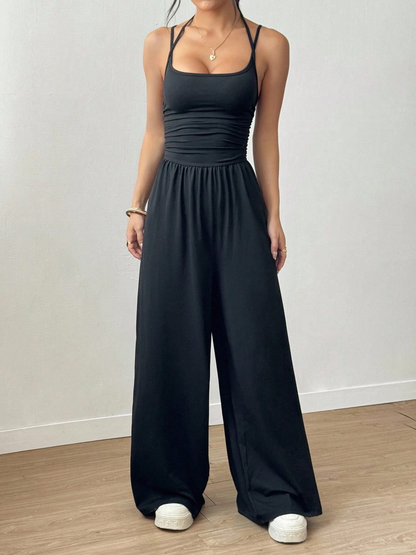 Women's Loose Pleated Jumpsuit with Elastic Waist