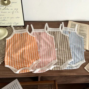 Newborn Plaid Sleeveless Summer Jumpsuit