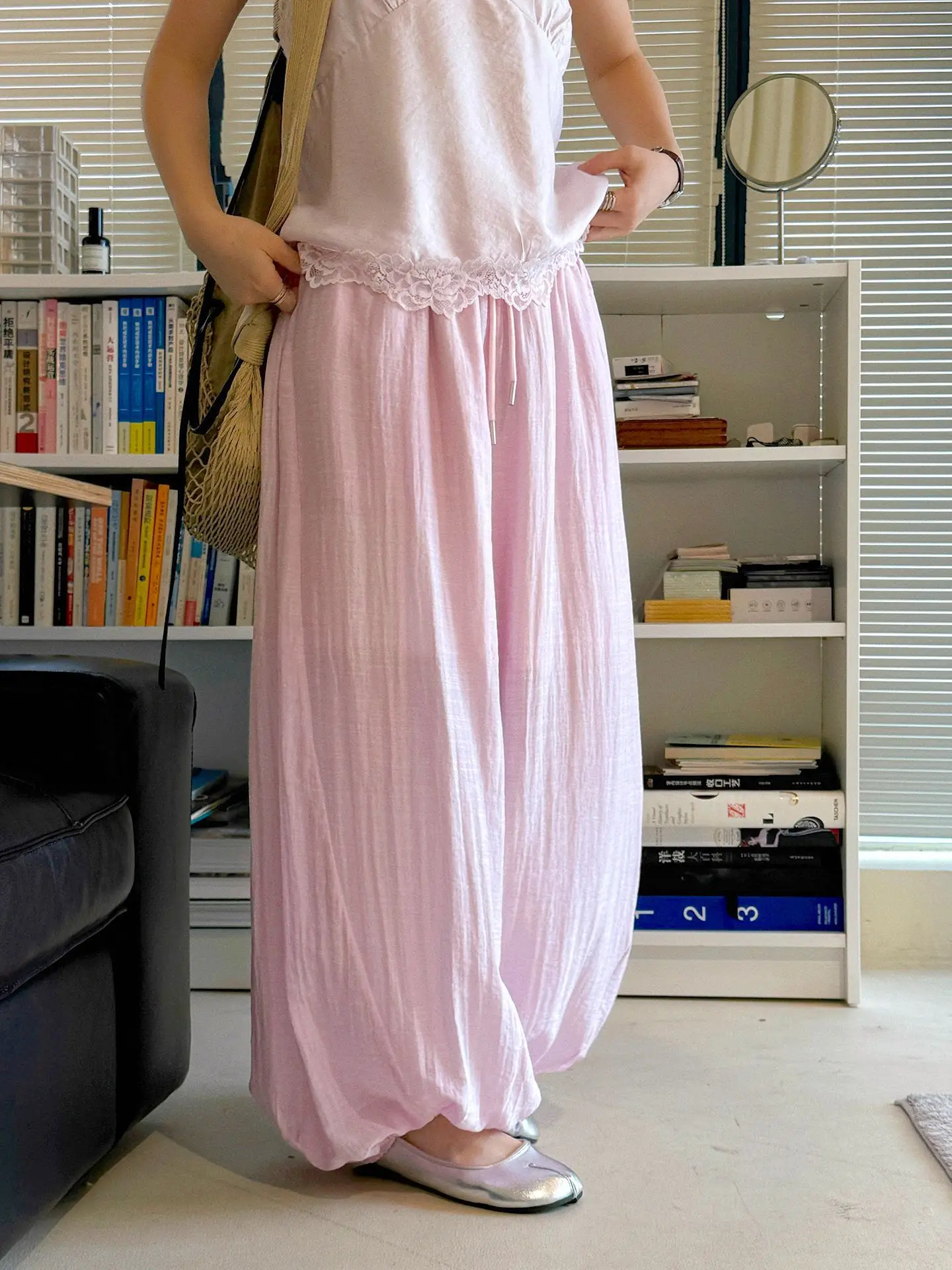 Ankle-Length High Waist Wide-Leg Pants with Tie