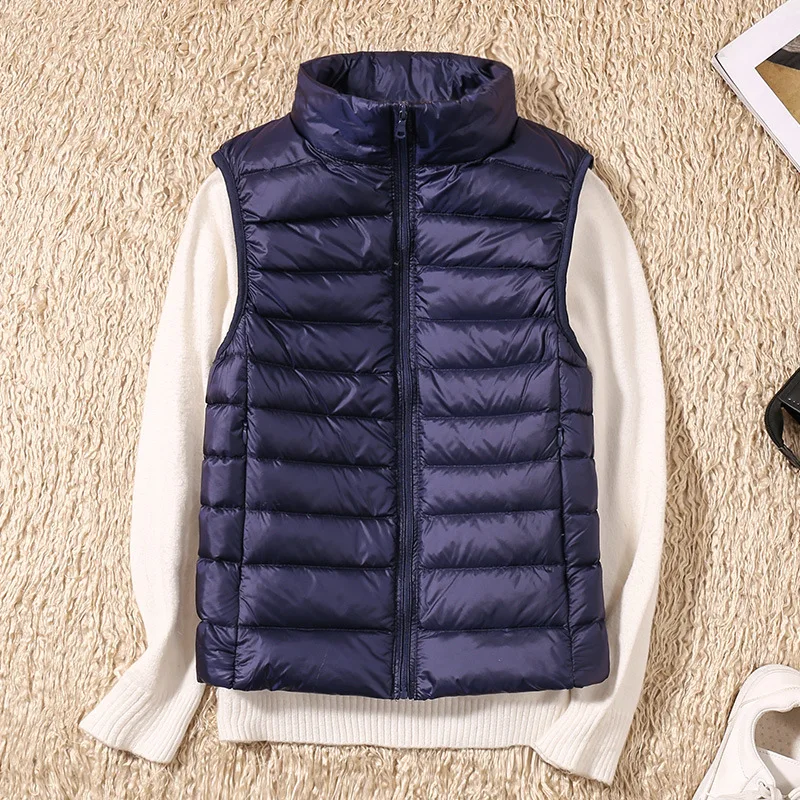 Padded Sleeveless Winter Jacket with Zipper and Turn-Down Collar