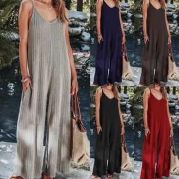 Solid Open-Back Summer Jumpsuit