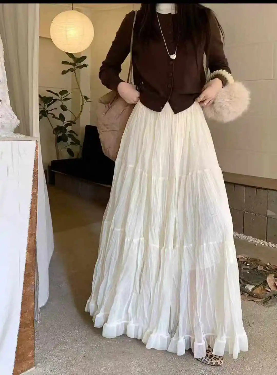 Fitted Pleated Skirt with Elastic Waist