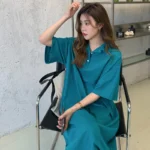 فستان فضفاض بياقة وأكمام قصيرة مطبوع — صورة 3