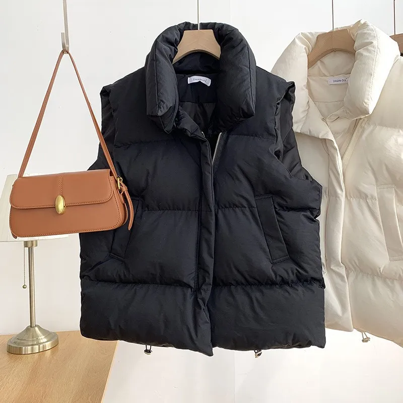 Padded Winter Zip-Up Vest with Pockets and Adjustable Waist