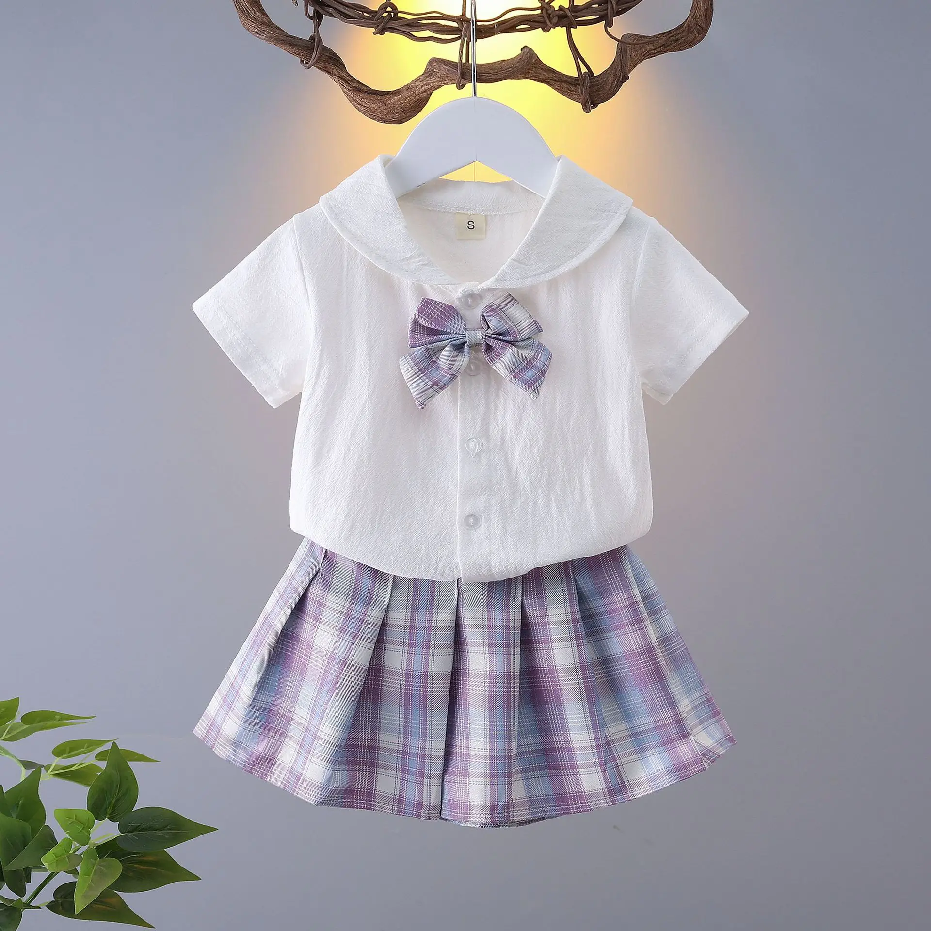 Girls' School Uniform with Pleated Skirt and Shirt