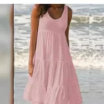 Short Boho Dress with Ruffles and Round Neck — Image 3