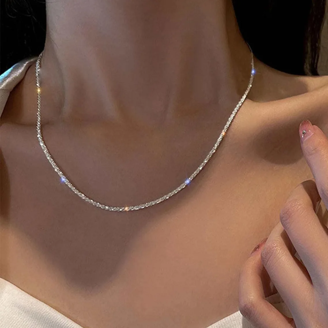 Shiny Silver-Tone Choker Necklace