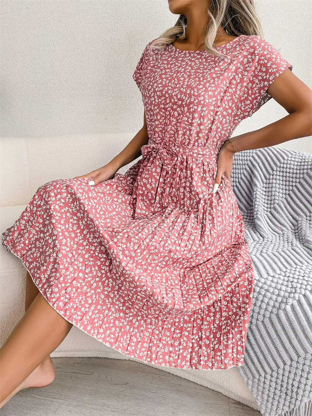 Short Sleeve High-Waisted Dress