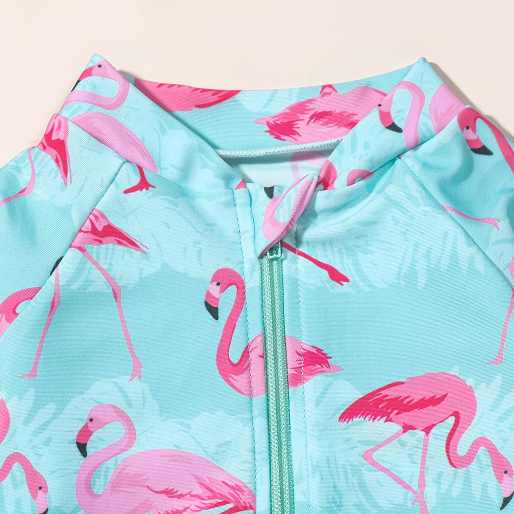 Girls' Long Sleeve Flamingo Print Swimsuit