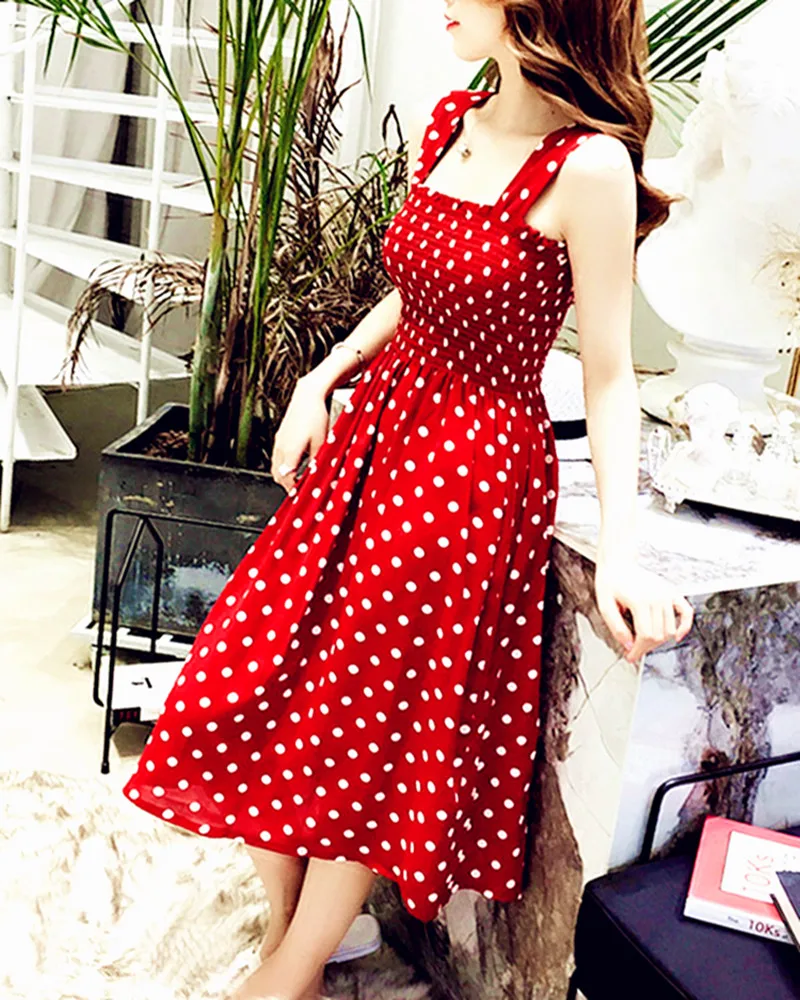 Elegant Summer Dress with Polka Dots and Ruffles