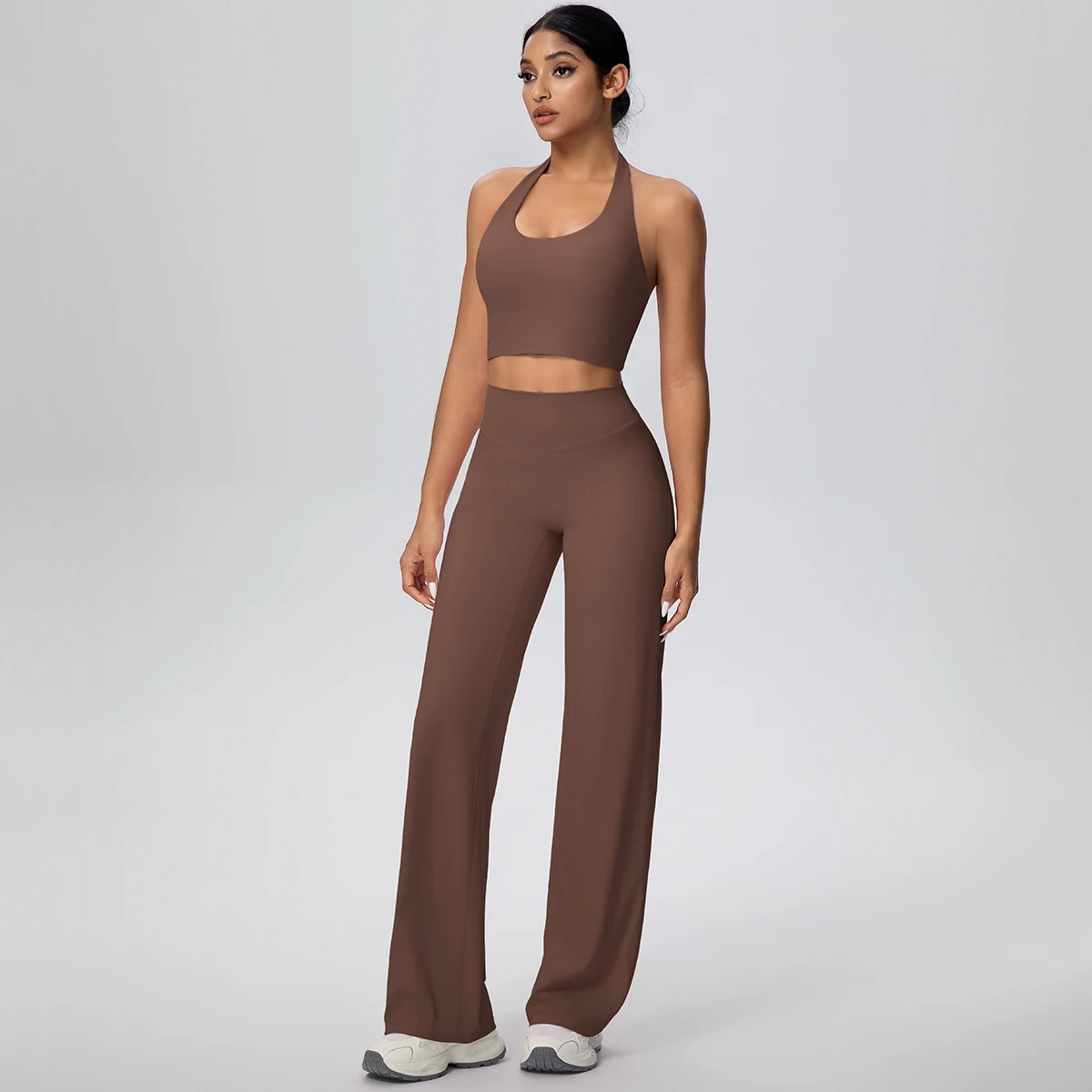 2-Piece Halter Neck Sports Set with High Waist Pants