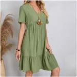 V-Neck Dress with Ruffled Hem — Image 2