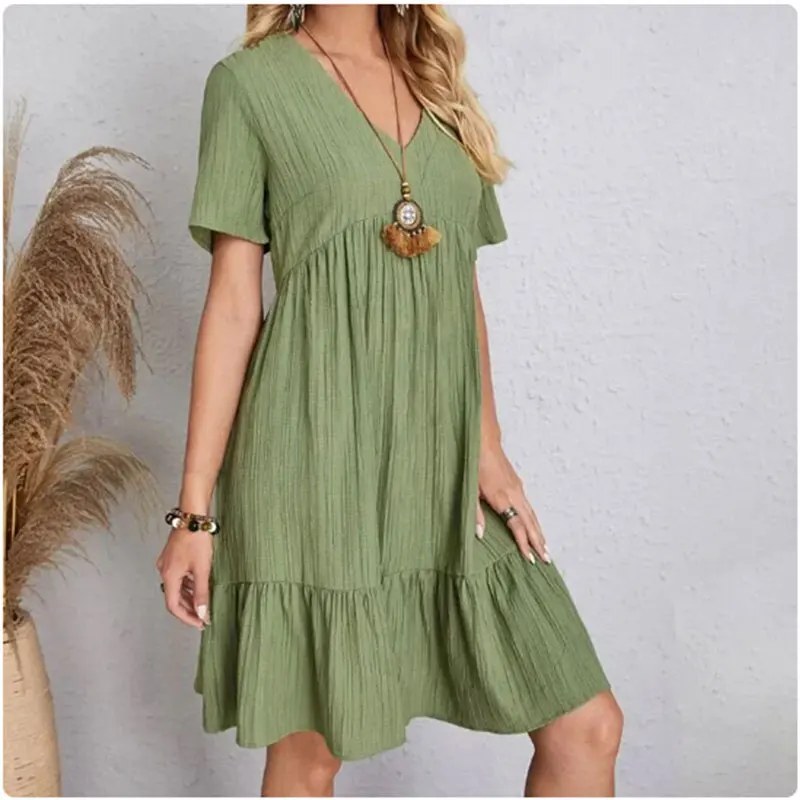 V-Neck Dress with Ruffled Hem
