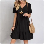 V-Neck Dress with Ruffled Hem — Image 5