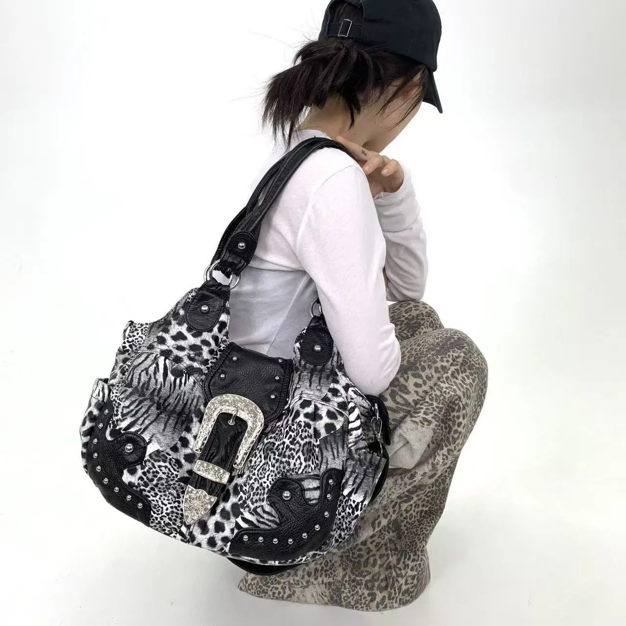 Girls' Y2K Leopard Print Shoulder Bag