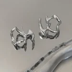 Silver-Tone Earrings with Irregular Flowing Shapes