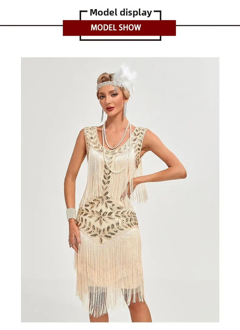 Beaded Sequin Evening Dress with Classic Round Neck