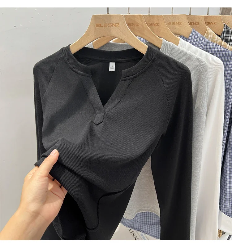 Slim-Fit Long Sleeve V-Neck T-Shirt — Image 23