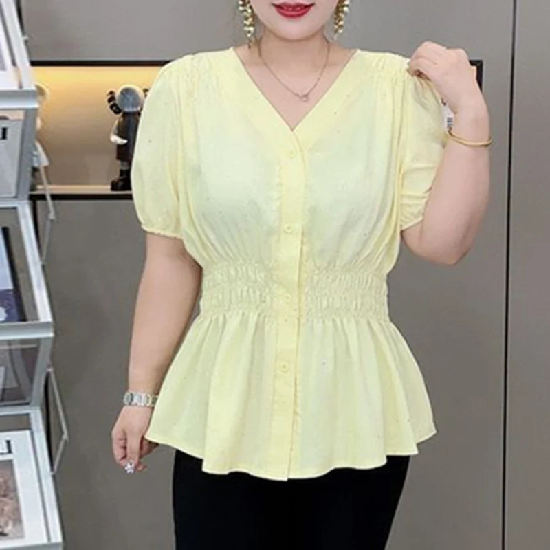 Elastic-Waist Summer Shirt Blouse