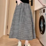 Black and White Plaid A-Line Skirt — Image 6