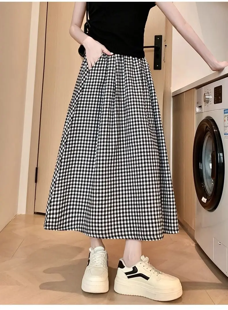 Black and White Plaid A-Line Skirt