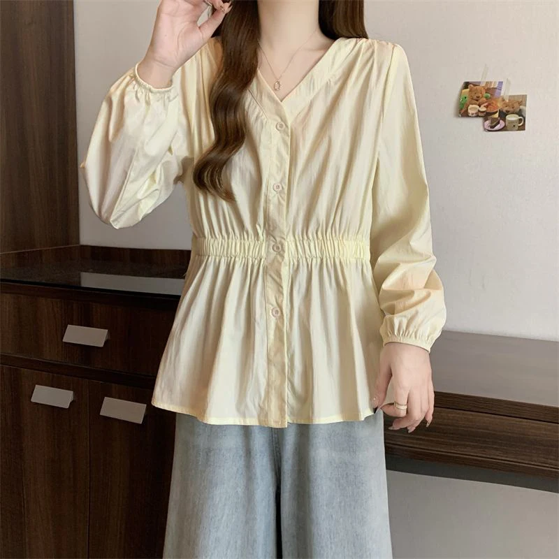 Elastic-Waist Summer Shirt Blouse