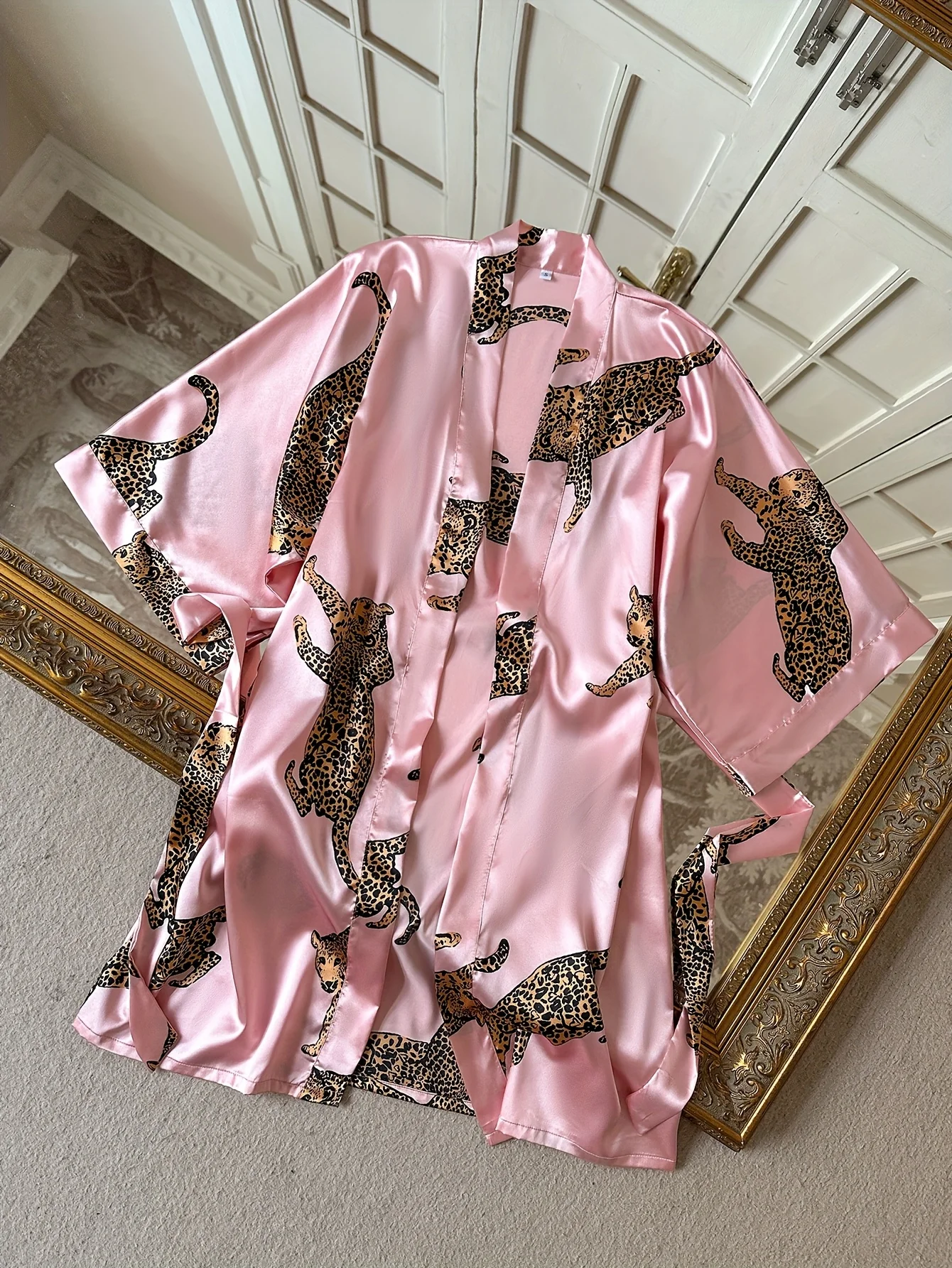 Leopard Print Satin V-Neck Nightgown