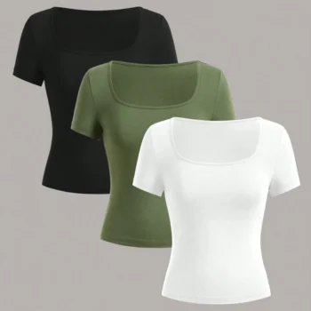 Solid Square Neck Spring T-Shirt