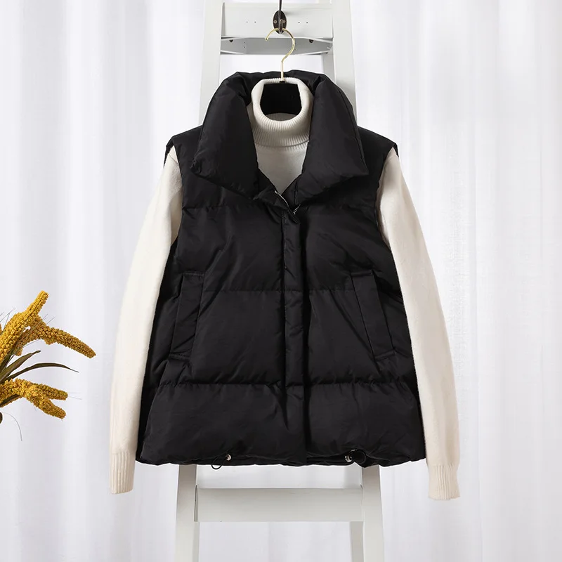 Padded Winter Zip-Up Vest with Pockets and Adjustable Waist