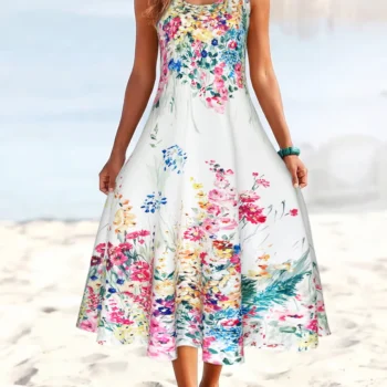 Floral Sleeveless Round Neck Midi Sundress
