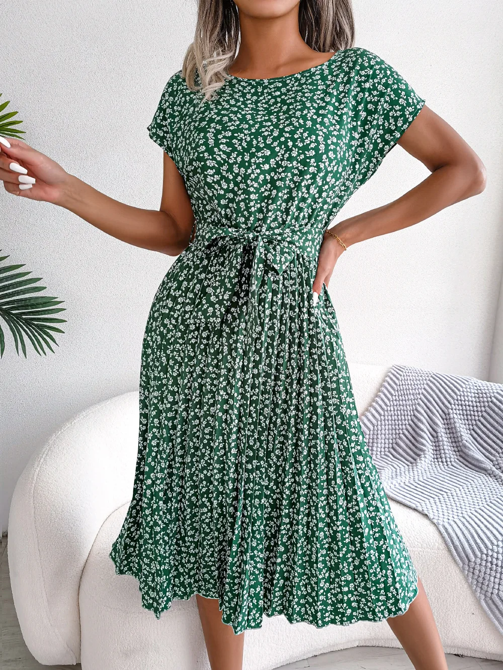 Short Sleeve High-Waisted Dress