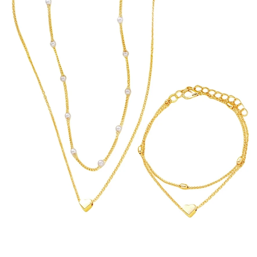 Faux Pearl and Heart Jewelry Set
