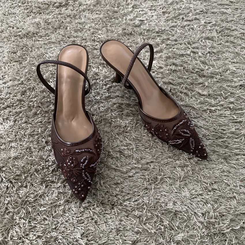 Slingback Heels with Beaded Embroidery