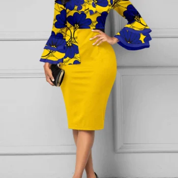 Floral Round Neck Autumn Short Formal Dress