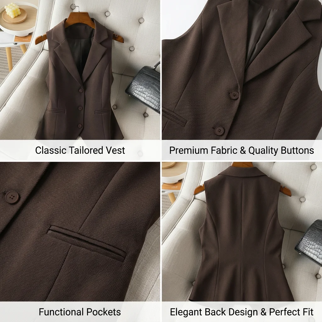 Sleeveless Vest with Classic Collar and Three Buttons