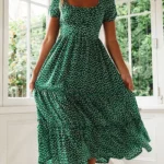 Summer Puff Sleeve Dress with Classic Print — Image 2