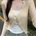 Lace Crop Top with Single Button — Image 5