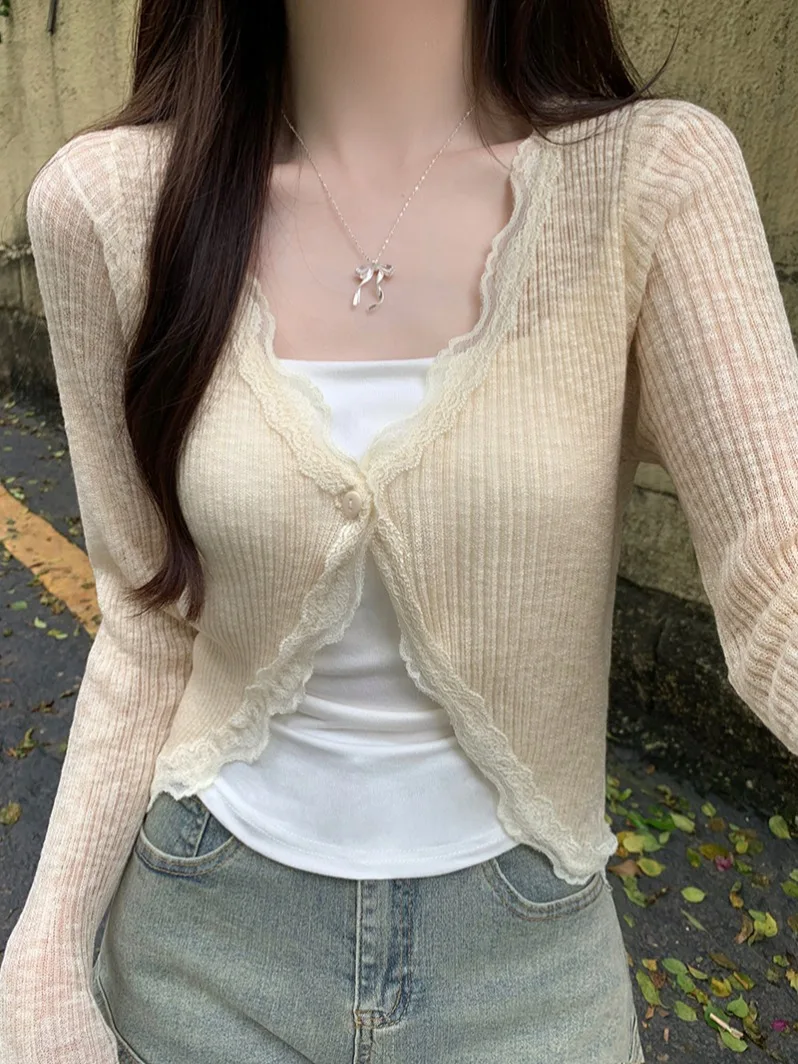 Lace Crop Top with Single Button