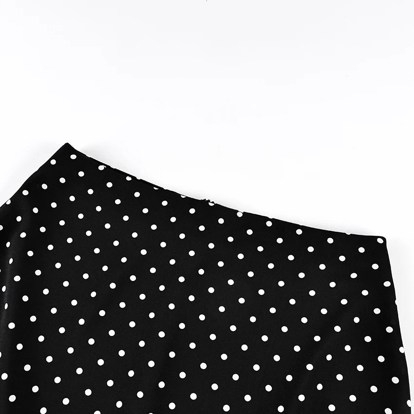 Polka Dot Chiffon Set with Lace Details and Short Skirt