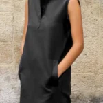 Vintage Solid Summer Dress with Slit — Image 2