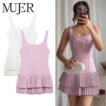 Backless Pleated Mini Jumpsuit