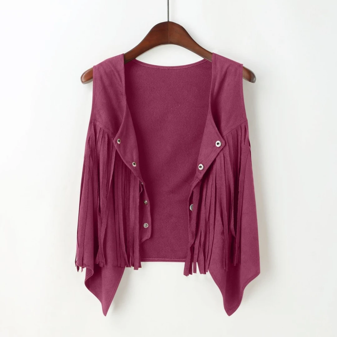 Suede-Feel Vest with Fringe and Studs